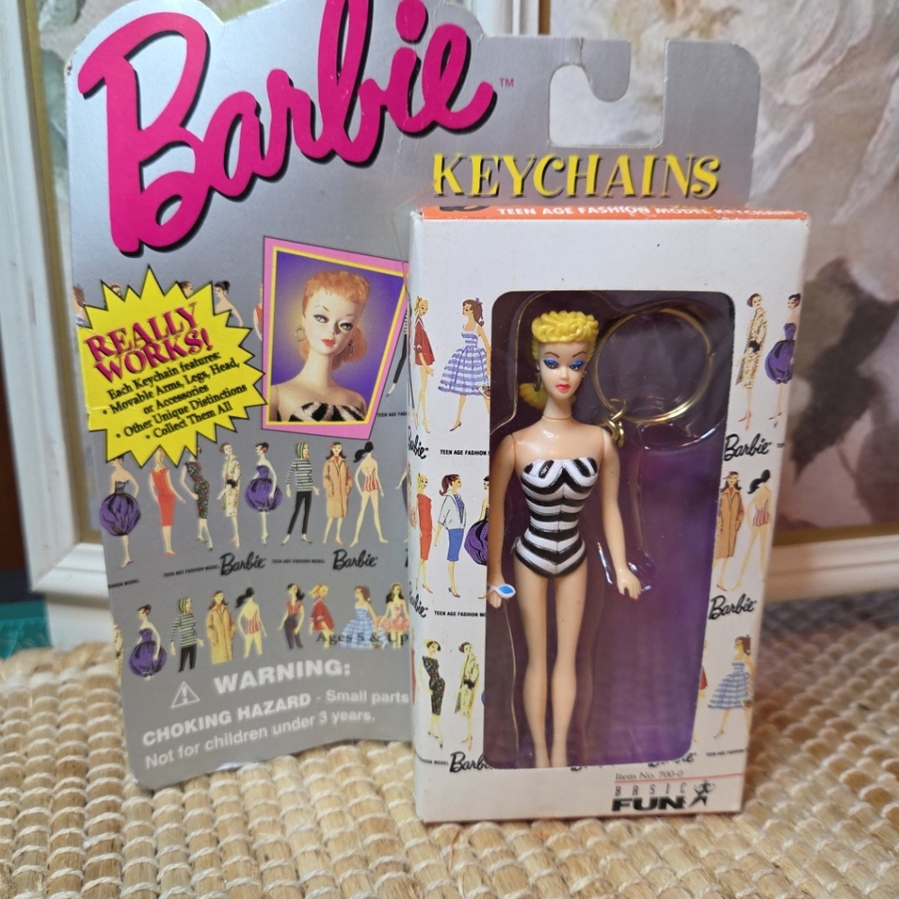 Barbie Keychain with Black and White Striped Dress